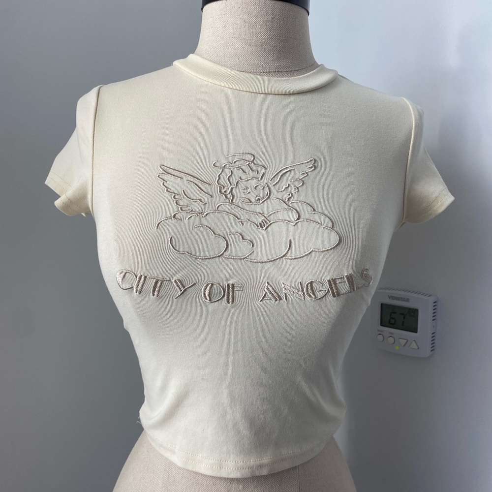 XS Cream “City‎ of Angels” Baby Tee Y2K Aesthetic 1266